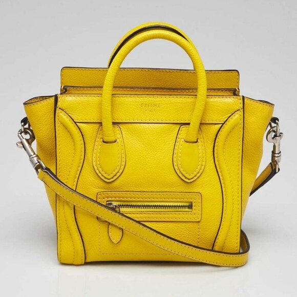 Celine Yellow Drummed Leather Nano Luggage Tote Bag - Picture 1 of 11